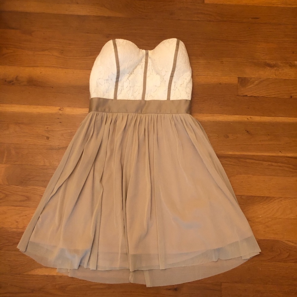 White and tan skater dress